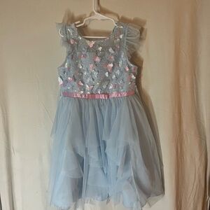 Jona Michelle Light Blue Tulle Dress with Pink Satin Waistband